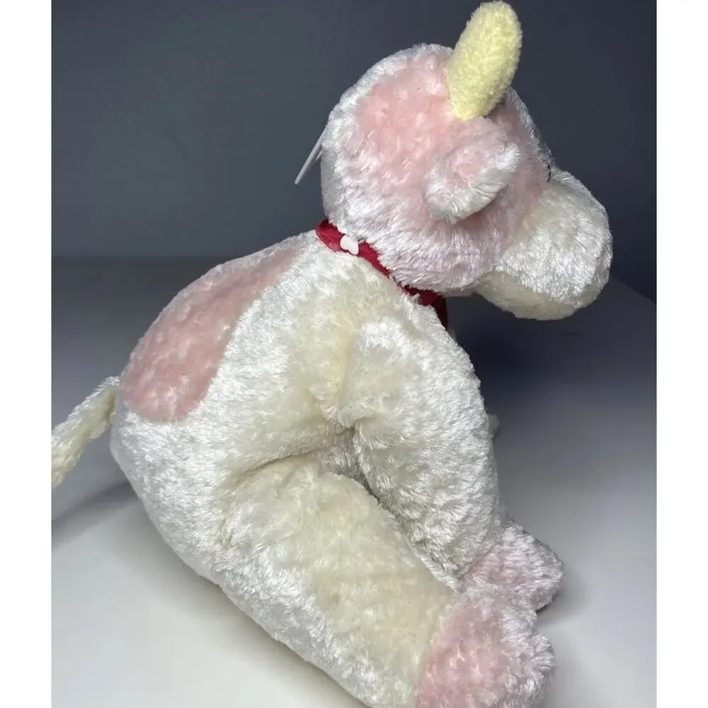 Vintage Walmart Pink Cow Plush 9” White Cream Valentines Heart Bow Pastel Floppy